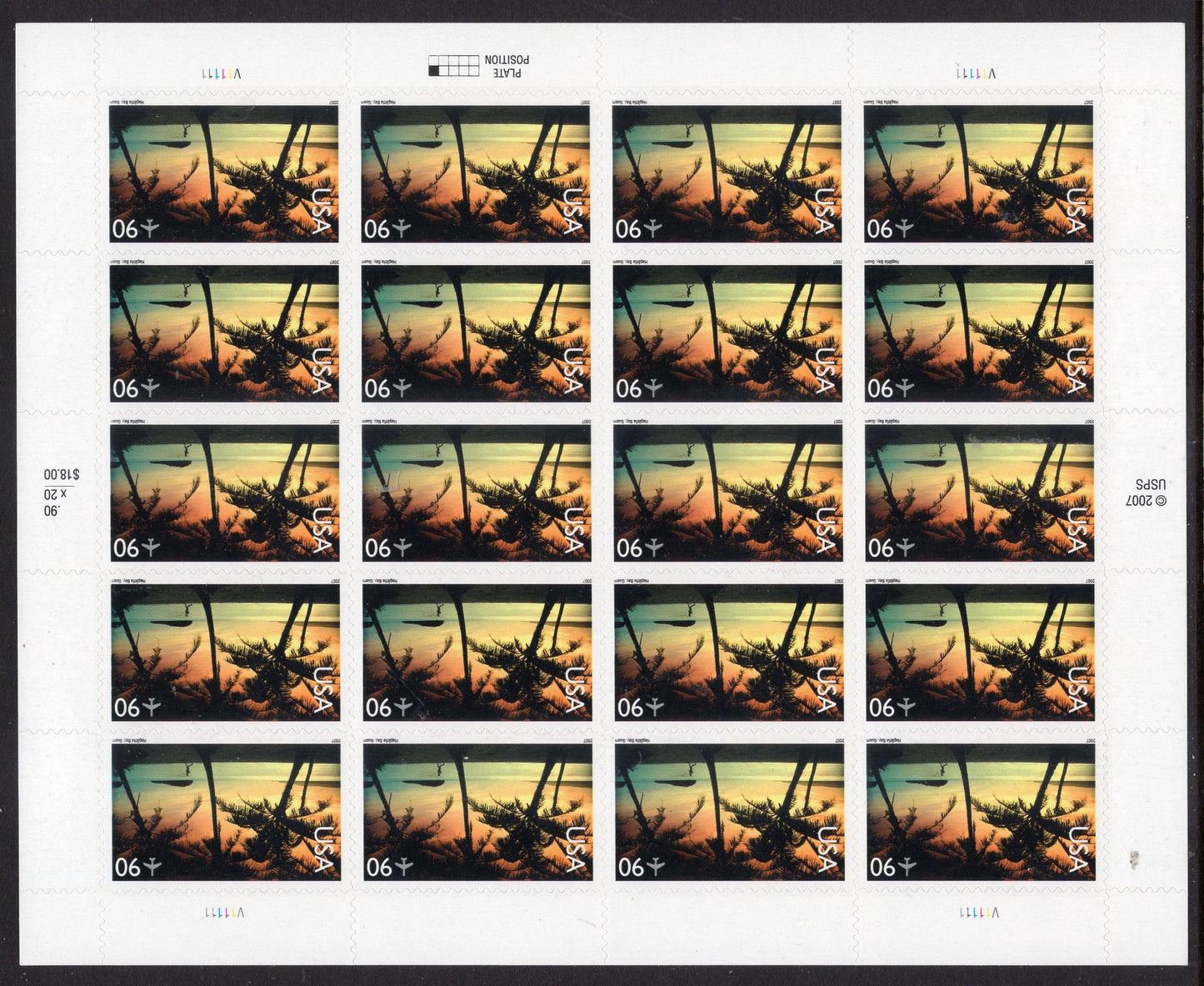 HAGATHA BAY, GUAM Sheet of 20 Scenic Usa Landscapes Stamps - Unused, Post Office Fresh, Bright ping