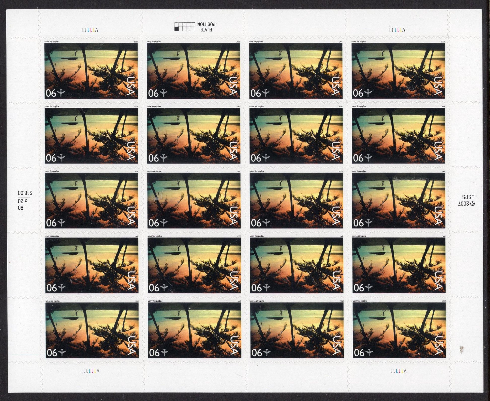 HAGATHA BAY, GUAM Sheet of 20 Scenic Usa Landscapes Stamps - Unused, Post Office Fresh, Bright ping