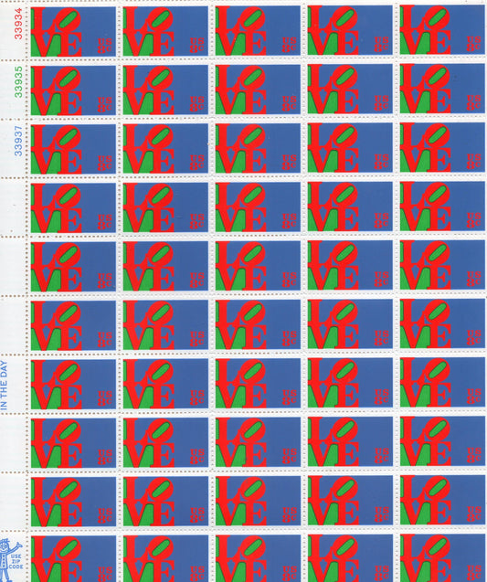 ROBERT INDIANA LOVE Sheet of 50 - scarce! - Stamps Art Unusual Design Fresh Bright USa Postage - Vintage 1973 - Stock# 1475 - FreeUSA Shi-