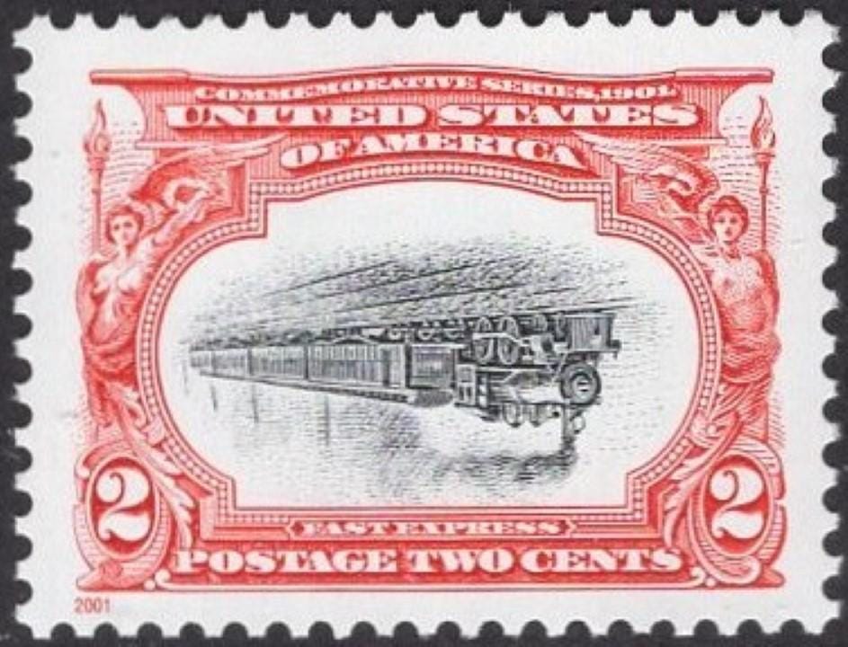 Six (2 strips of 3) Ship, Train, Auto INVERTED CENTERS 1c,2c,4c Stamps - Pan-Am Exhibit Mint, Real USPs Stamps - Vintage 2001