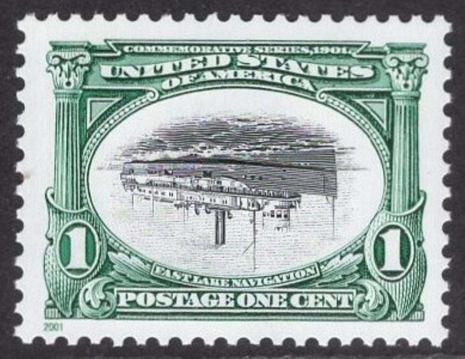Six (2 strips of 3) Ship, Train, Auto INVERTED CENTERS 1c,2c,4c Stamps - Pan-Am Exhibit Mint, Real USPs Stamps - Vintage 2001