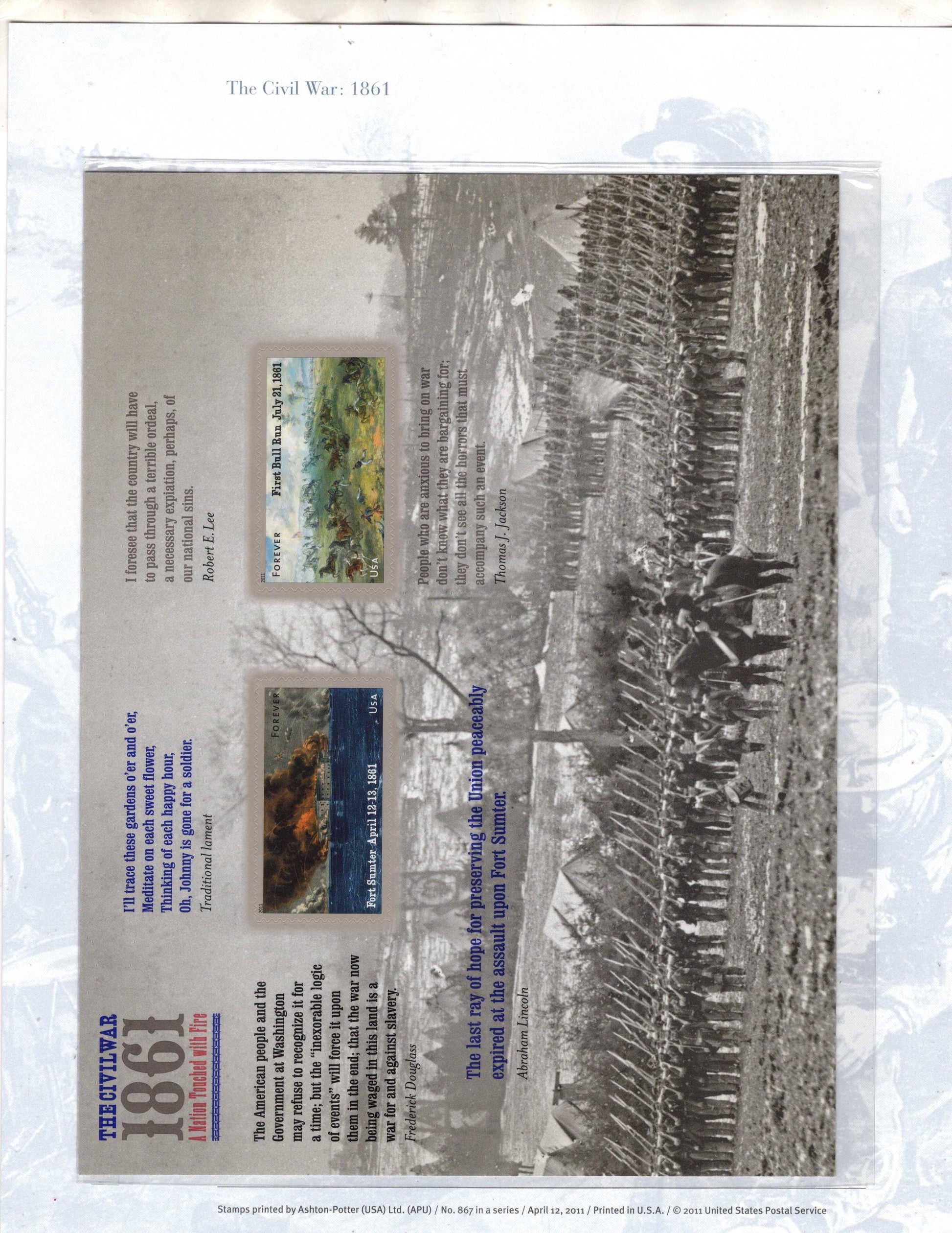 CIVIL WAR 1861 ATTACK on Fort Sumter - Bull Run Commemorative Panel w/Sheet of 12 Stamps Illustrations Text Great Gift 8.5x11 