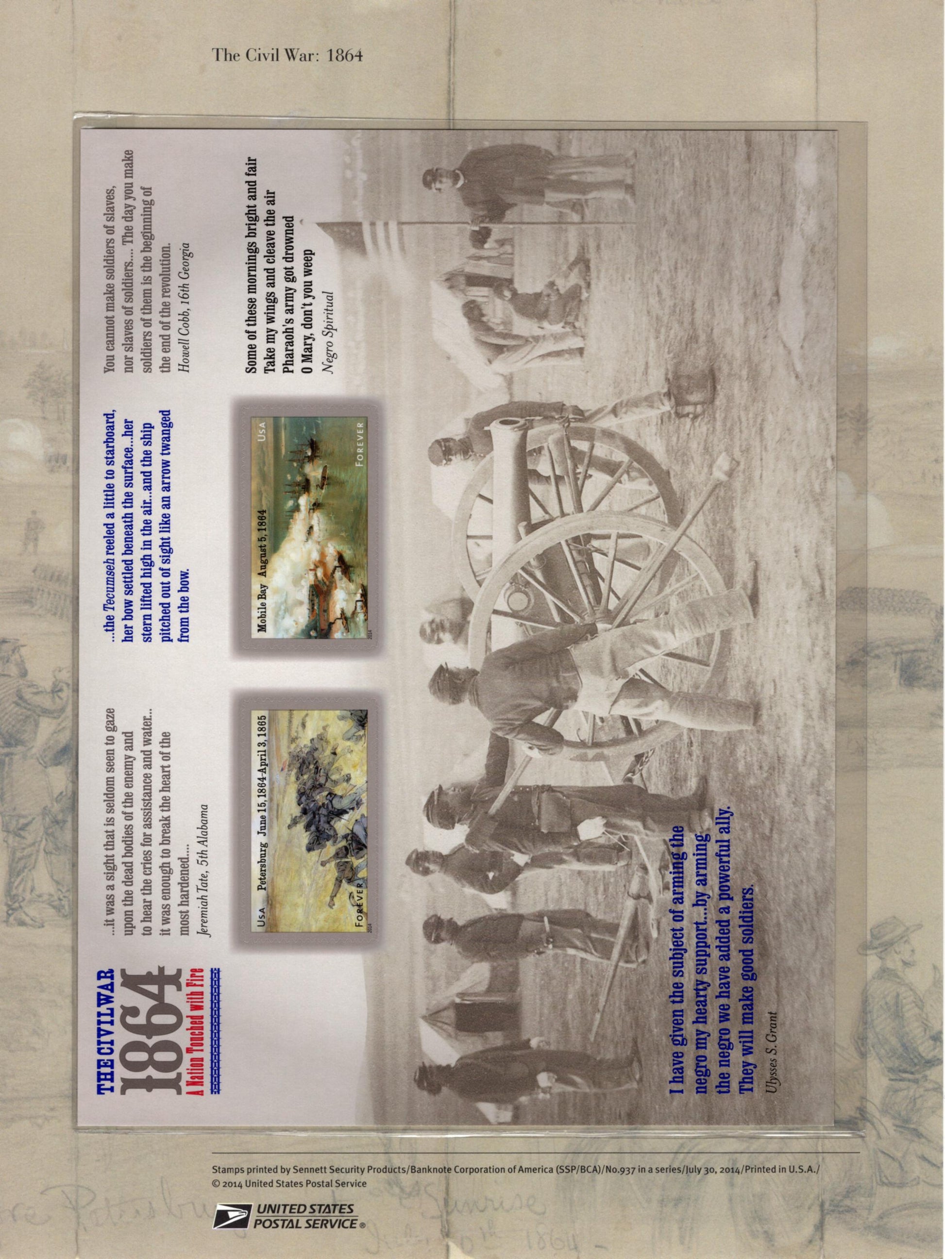CIVIL WAR 1864 Battles of Petersburg Mobile Bay Commemorative Panel w/Sheet of 12 Stamps Illustrations Text Great Gift 8.5x11 