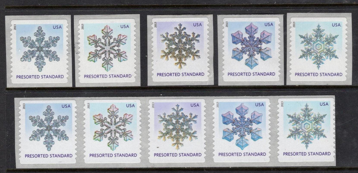 20 SNOWFLAKES USA Stamps- 5 designs -Decorate Christmas Cards/or use as 10c postage ea w/FREE Post Office Permit-ask for details-FreeShipUSA