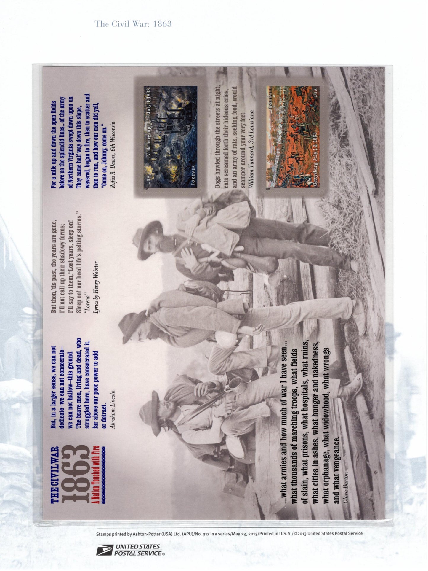 CIVIL WAR 1863 BATTLES of Gettysburg, Vicksburg Commemorative Panel w/Sheet of 12 Stamps Illustrations Text Great Gift 8.5x11 